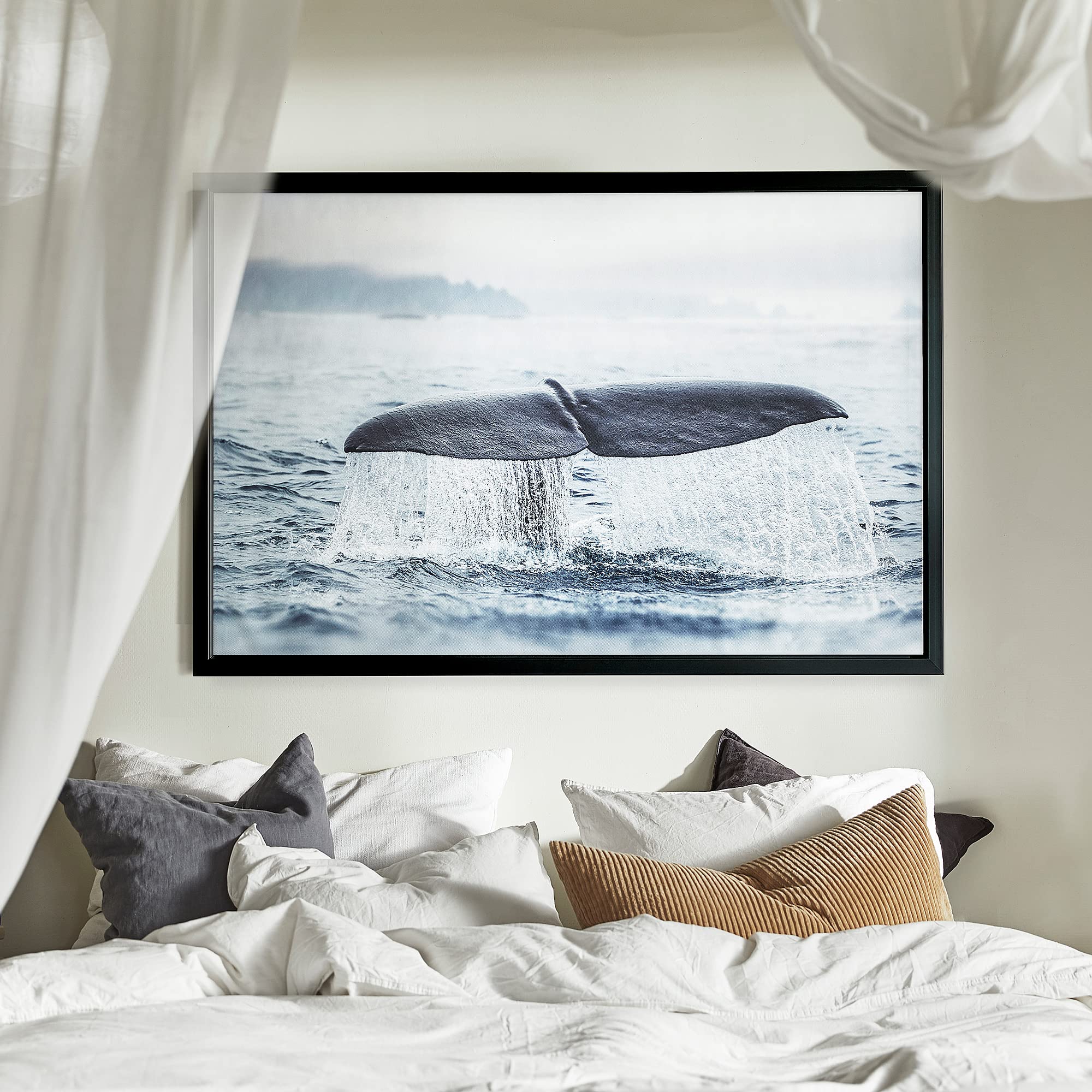 Ikea BJÖRKSTA picture with frame, 118x78 cm, whale tail/black